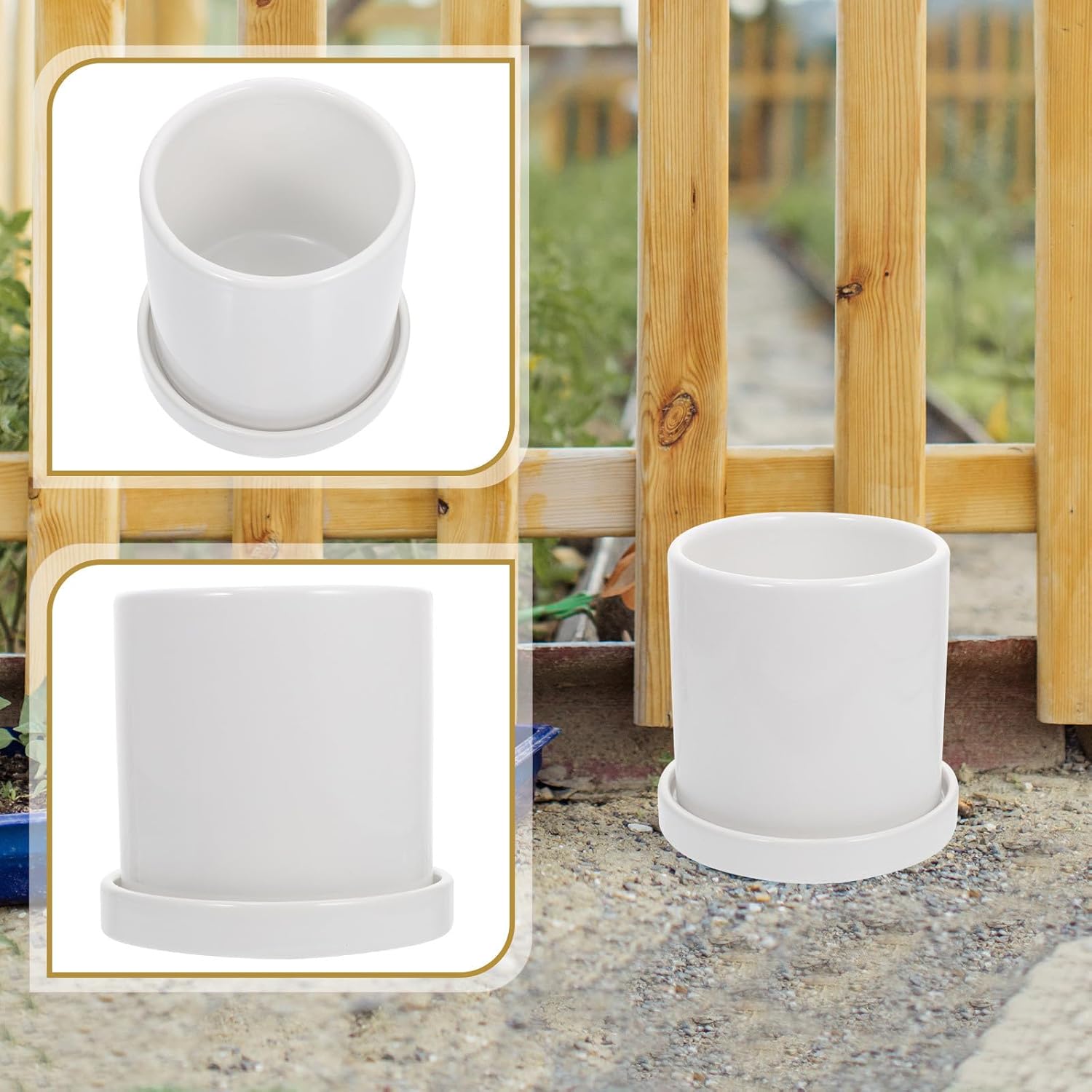 Ceramic Succulent Flowerpot with Saucer White Breathable Planter for Indoor Outdoor Plants and Succulents Water-Saving Drought-Resistant Decorative Pot for Garden Home