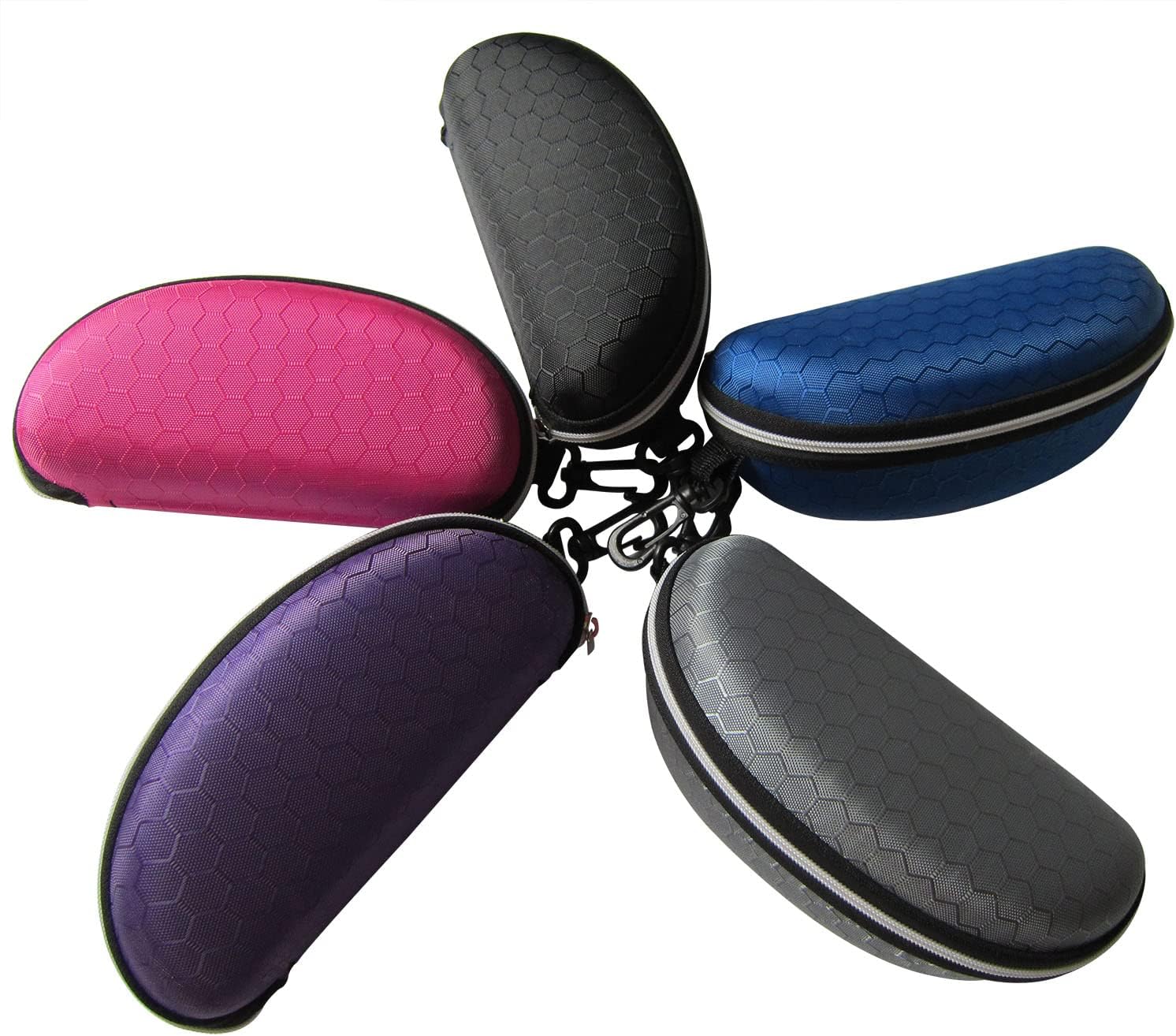 5 Pack Hard Shell Sunglasses Cases with Zipper Honeycomb Waterproof Eyeglasses Case Hard Shell with Carabiner for Men and Women Purple Red Gray Black Blue Eyeglasses Case Bulk - Image 4