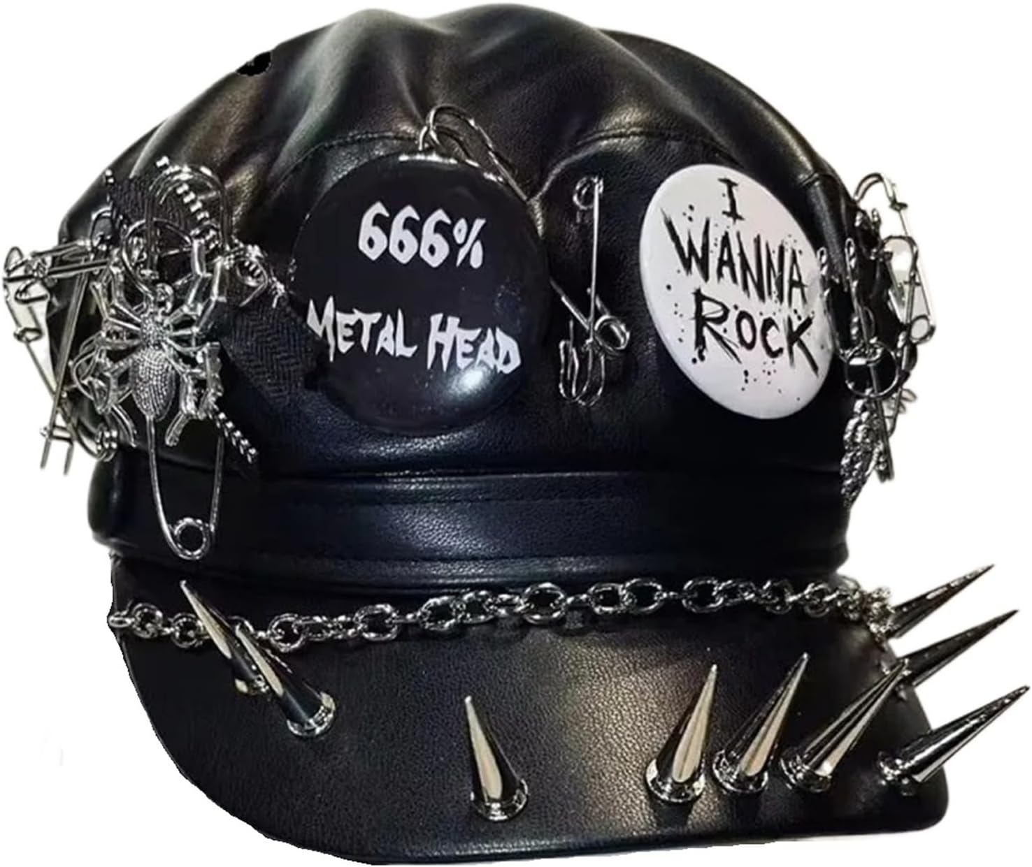 Women's Gothic Pu Leather Steampunk Rivet Heavy Metal Beret Hat Y2k Girls Steampunk Streetwear Accessories Caps Hat