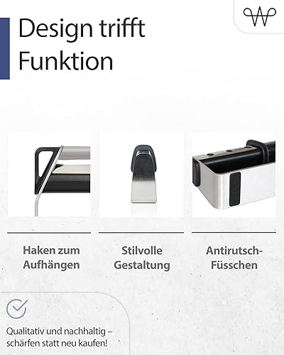 Miniatura 6 de WERTA Afilador de cuchillos de acero inoxidable  Afilador de cuchillos de 3 etapas  Ideal para cuchillos de chef y cuchillos de cocina  Para zurdos