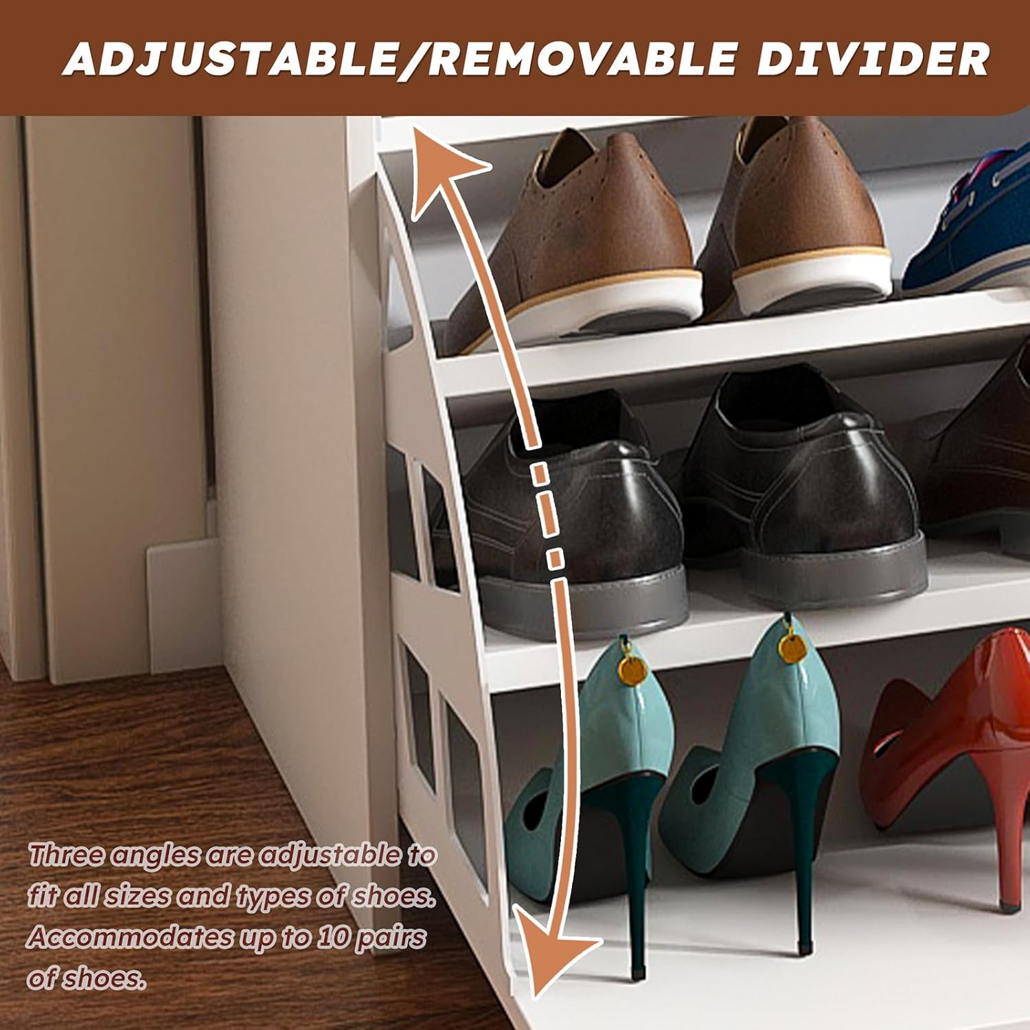 39 Inches Storage Bench, Shoe Bench with Padded Seat Cushion, Adjustable 3-Tier Flip-Up Drawers & Hidden Cabinet, Space-Saving Shoe Organizer, for Entryway, Living Room, Bedroom, White