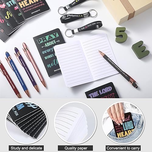 Miniatura 3 de PerKoop Juego de 48 piezas de regalos inspiradores de 3 x 5 pulgadas, bloc de notas bíblicas de Jesús, bolígrafos, llaveros a granel, mini cuadernos