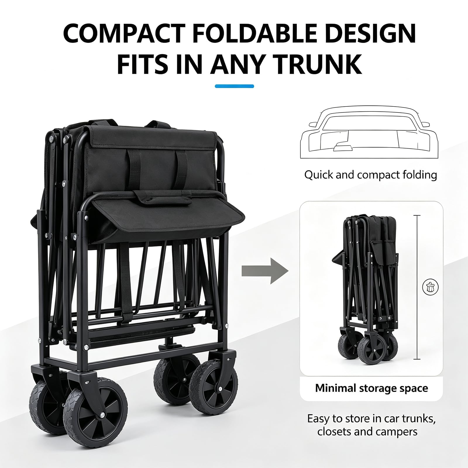 Carro plegable con ruedas, 100 L, soporta hasta 150 kg