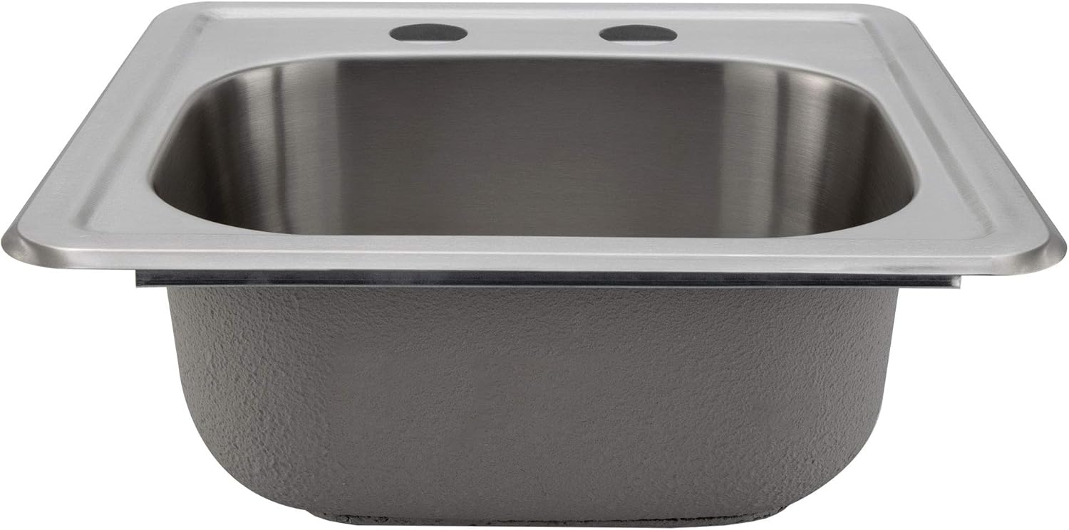 RecPro RV Stainless Steel Sink 15" x 15" Top Mount | Camper Sink | RV Kitchen Sink (No Faucet Included)