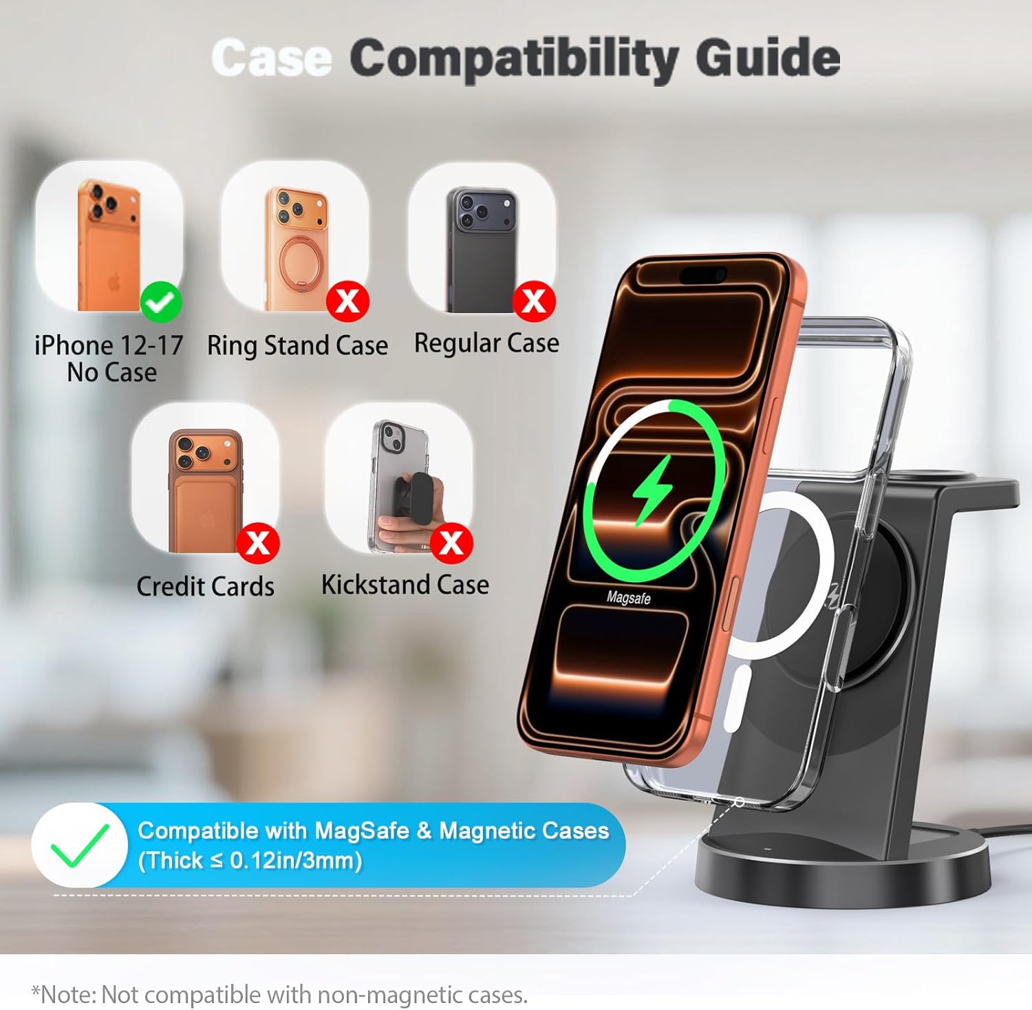 15W Magnetic Wireless Charger Stand for Apple: Qi2 Fast 3-in-1 Charging Station for iPhone 17 16 15 14 13 Pro Max, AirPods, Watch-Desktop Stand with Sleep-Friendly Light, Perfect for Business Travel