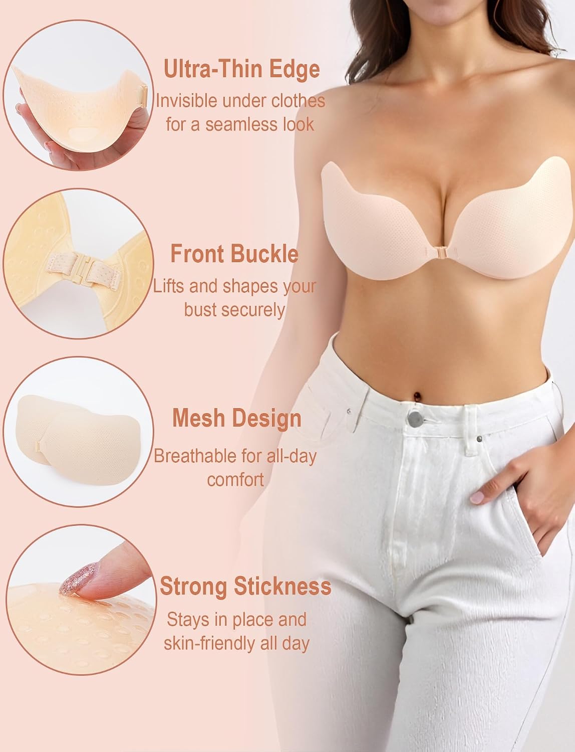Strapless Sticky Bra for Women Invisible Push up Adhesive Bra for Wedding Party Backless Stick on Bra for Dress