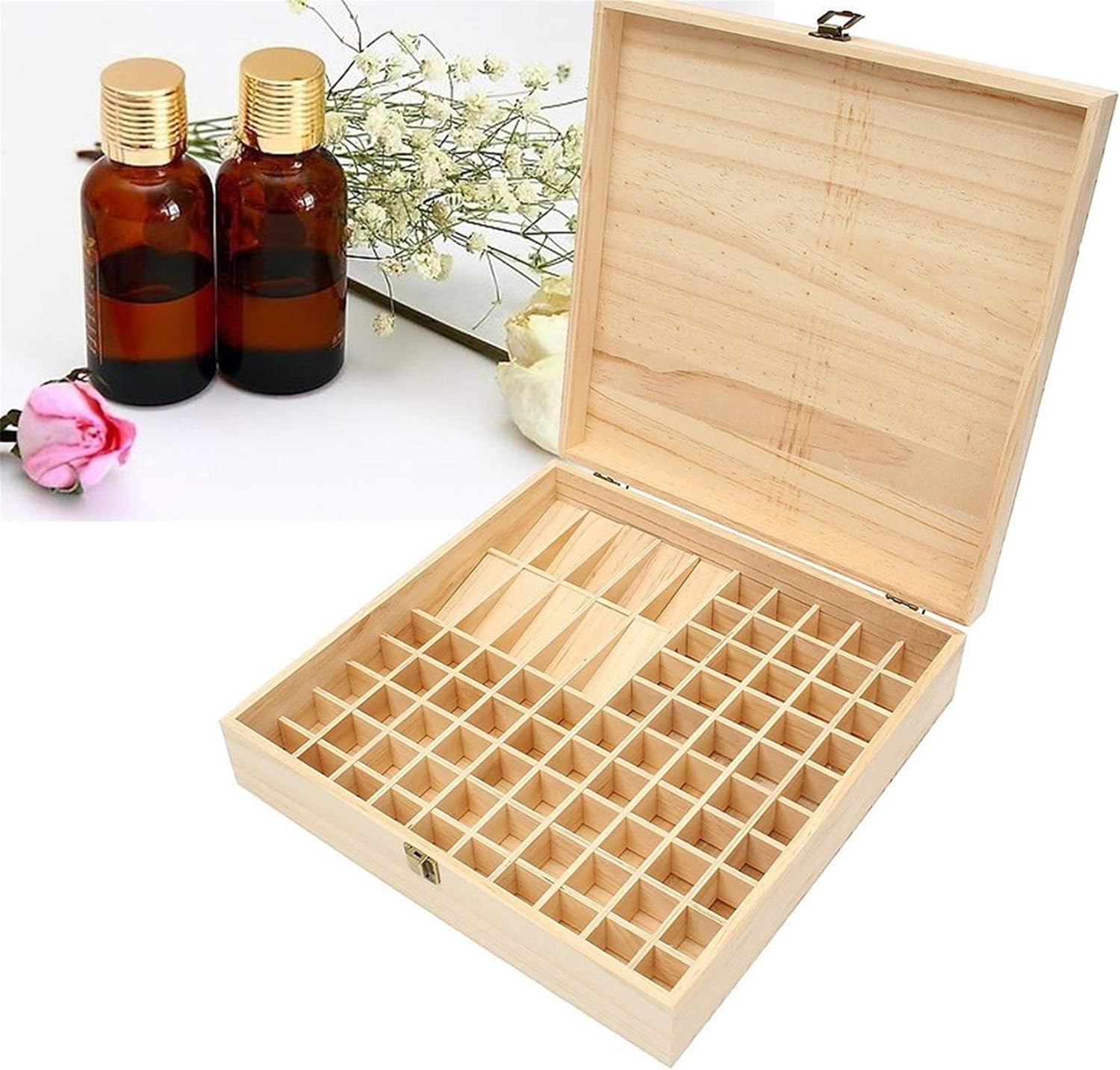Pure Vie Wooden Essential Oil Storage Box Home Fragrance Carrier Case, Holds 85 Bottle (Fits 5-20ml) - Aromatherapy Organizer Makeup Nail Polish Perfume Container - Keep Your Oil Safe & Space Saver