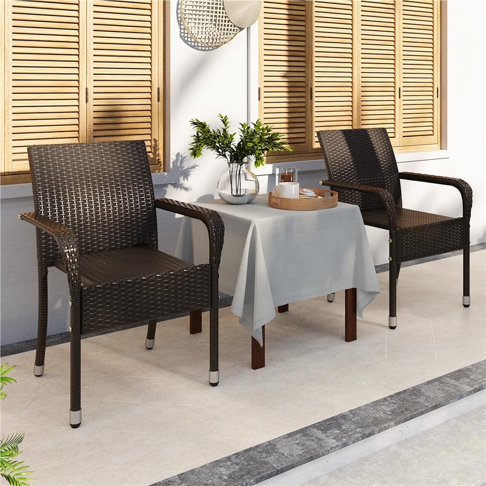 Yaheetech Set di 2 Sedie Impilabili in Rattan Sedia da Giardino con Braccioli Piedini Regolabili e Schienale per Giardino Balcone PatioTerrazza Marrone