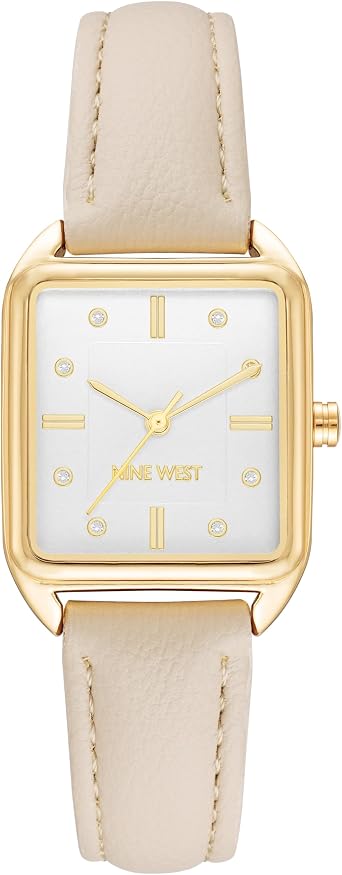 Nine West Womens Glitter Accented Dial Strap Watch
