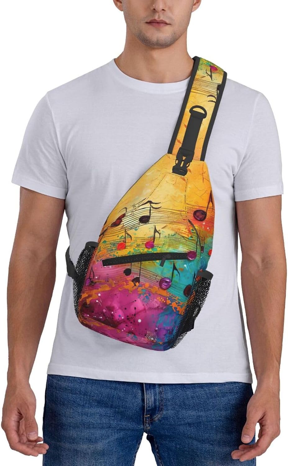 Durable Lightweight Colorful Music Notes Print Cross chest bag diagonally for Travel Commute Daily Use