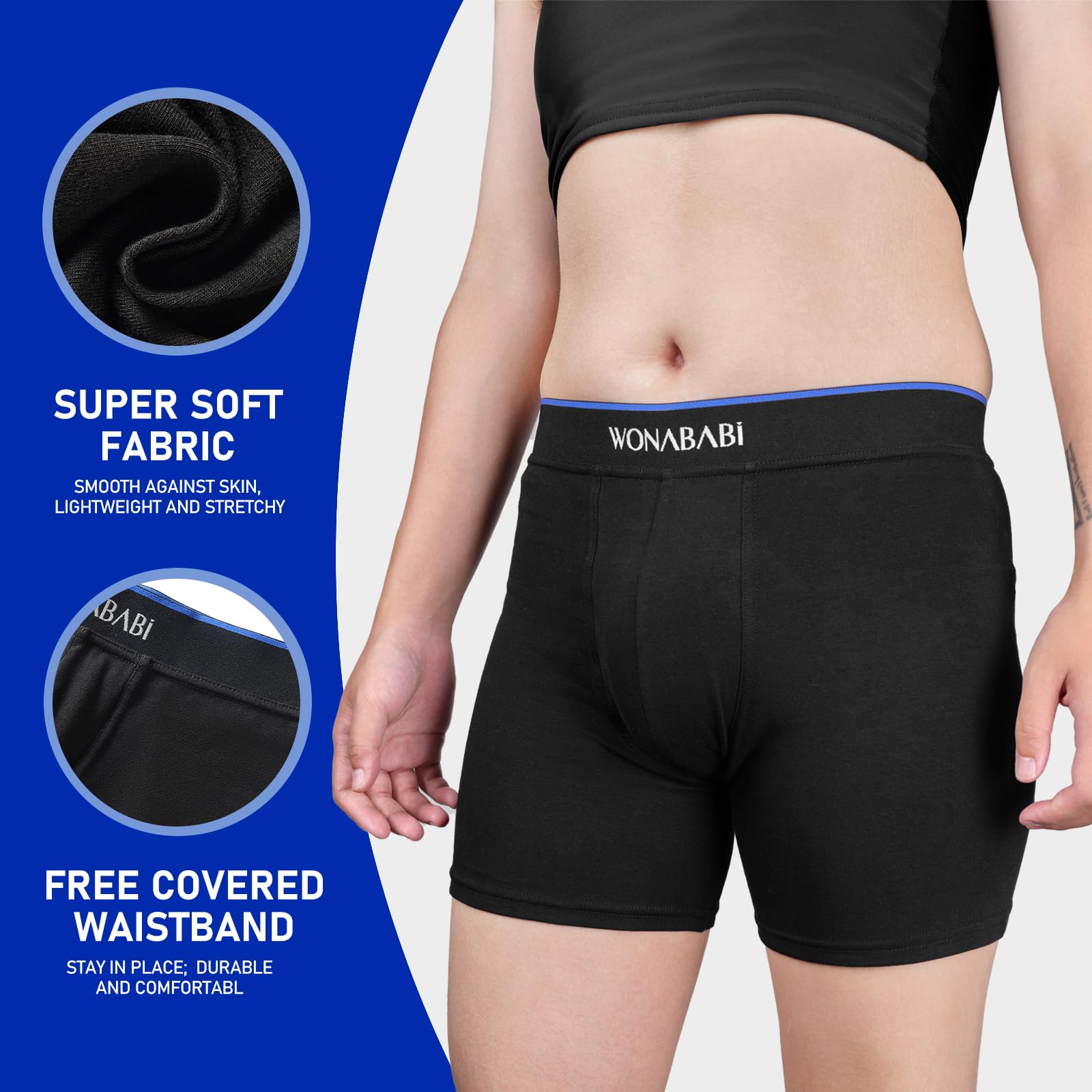 Wonababi Boxer Slip Underwear per Trans, Slip Corti con Elasticità Anti-Attrito per Ragazzi Trans, FTM