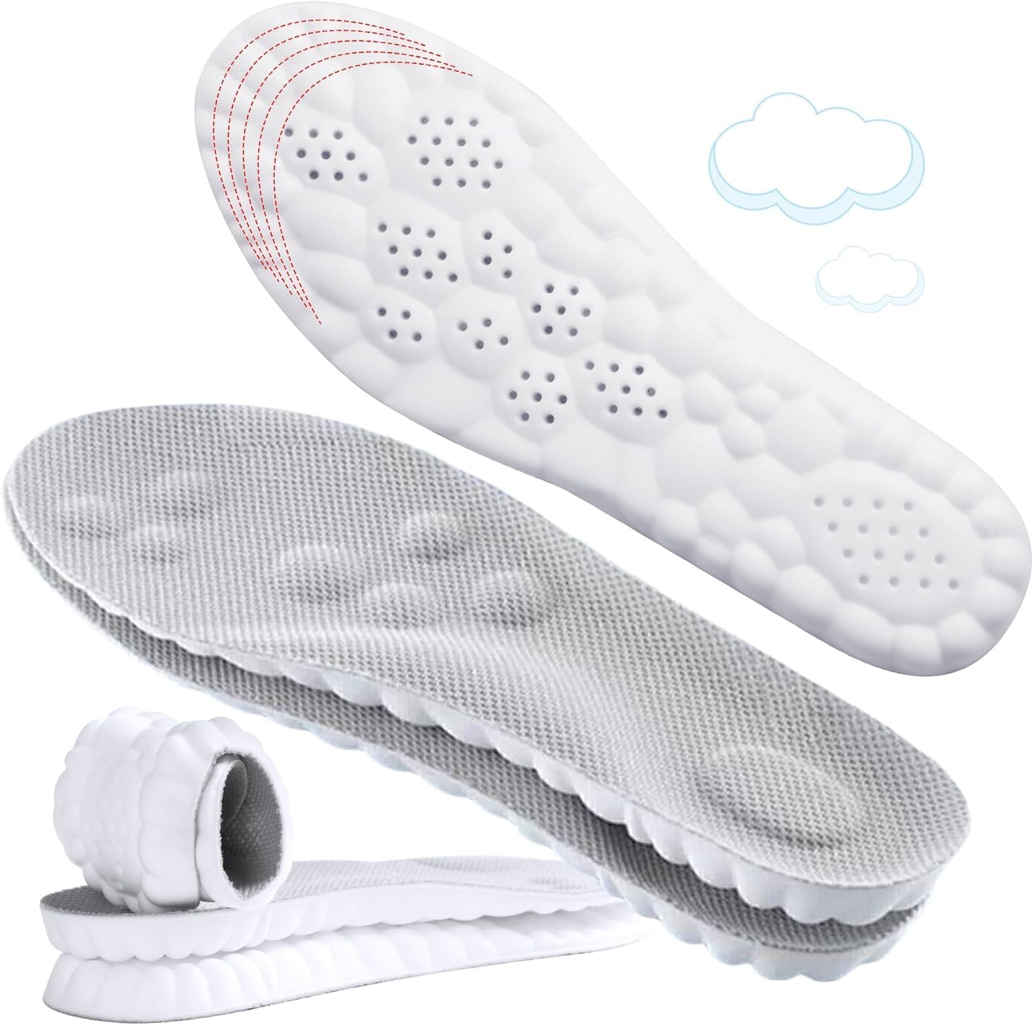 4D Cloud-Like Comfort Soles for Men - Soft Memory Foam Cushioning Insoles - Trim to Fit Steppers Insoles with Arch Support for Foot Pain Relief and Fatigue Reduction (Gray, US M 9-12.5)