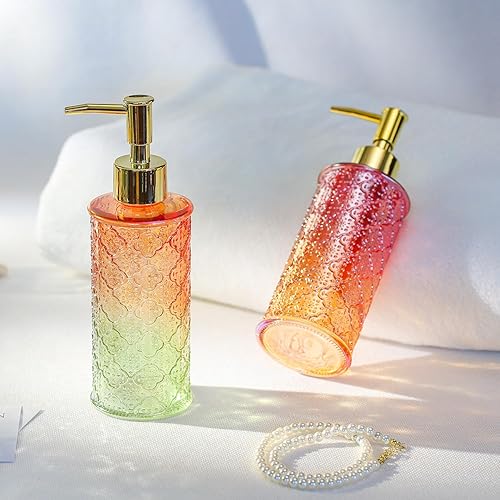 Miniatura 6 de Dispensador de jabón con bomba, dispensador de jabón líquido recargable para encimera de baño, fregadero de cocina (verde naranja)