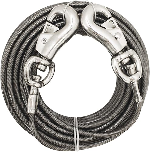 Boss Pet Products Prestige Super Beast XXL - Correa de amarre para perro de 40 pies con cable recubierto de vinilo y broches giratorios gemelos para