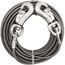Boss Pet Products Prestige Super Beast XXL 40 Foot Heavy Duty Dog Tie Out Leash with Vinyl Coated Cable and Twin Swivel Snaps for Dogs Up to 250 Pounds, Grey