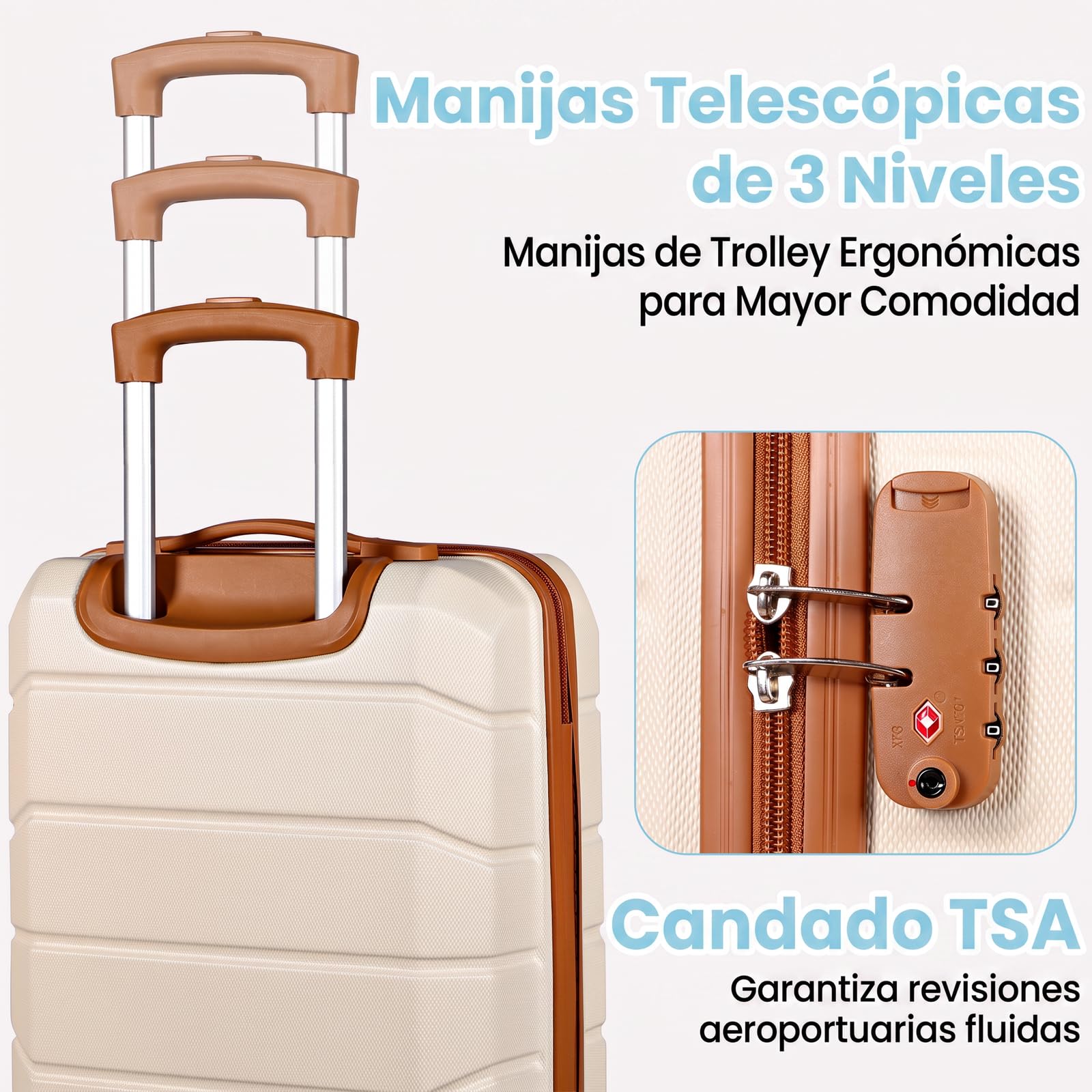 H.yeed Juego de Maletas de Viaje de 3 Piezas, Maleta de Cabina Rígida de ABS Ligera con 4 Ruedas Giratorias y Cerradura TSA, 21" + Bolsa de Viaje y Neceser, Blanco