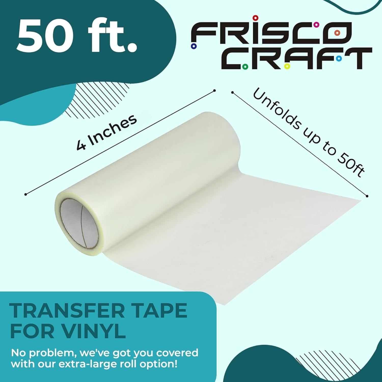 Frisco Craft C-370 Clear Transfer Tape for Vinyl 4" x 50 Feet Clear Lay Flat | Application Tape Perfect for Self Adhesive for Signs Stickers Decals - Compatible with Cricut Vinyl Cutters thumbnail