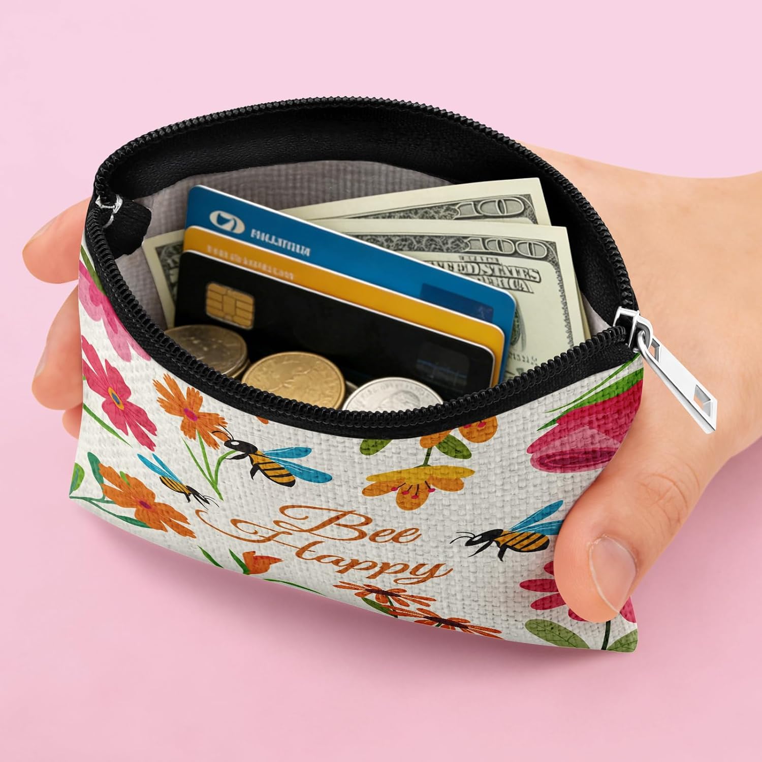 4PCS Motivational Encouragement Gift Coin purse for Women Bee Lover Inspirational Gift Friend Mom Wife Girlfriend Christmas Birthday Presents Idea Coin Pouch Bee Themed Present Zipper Change pouch image 4