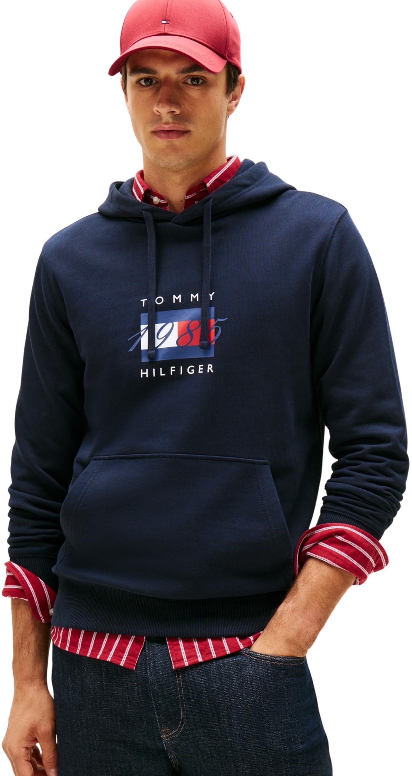 Tommy Hilfiger Men’s Linear Flag Graphic Cotton Hoodie, Blue (Desert Sky), XXXL