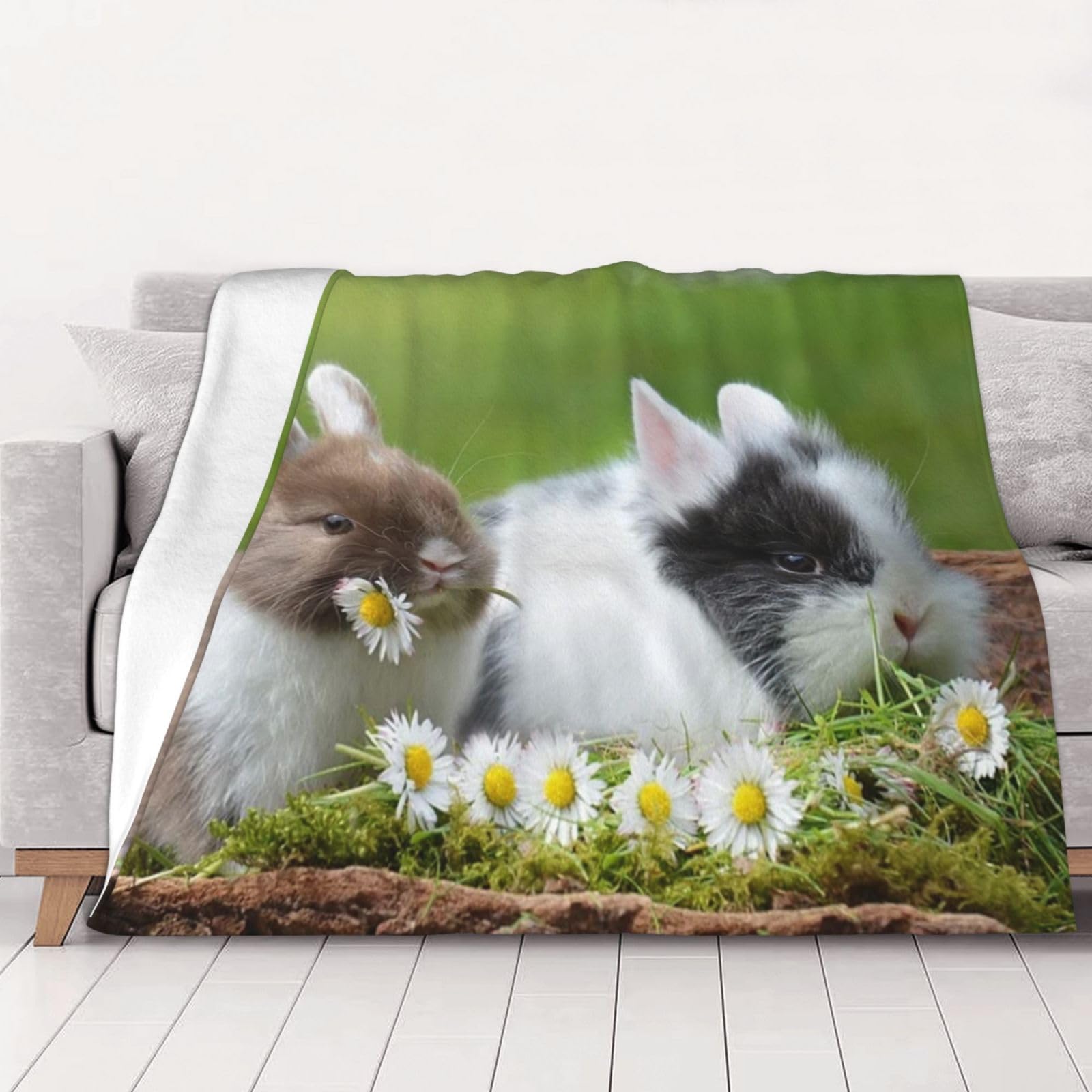 AUBKFELD Cute Rabbits Printed Flannel Blanket 102x76 CM, Soft & Warm Throw Blanket for Sofa/Couch/Bed/Car, Gifts for Audlts Women Men