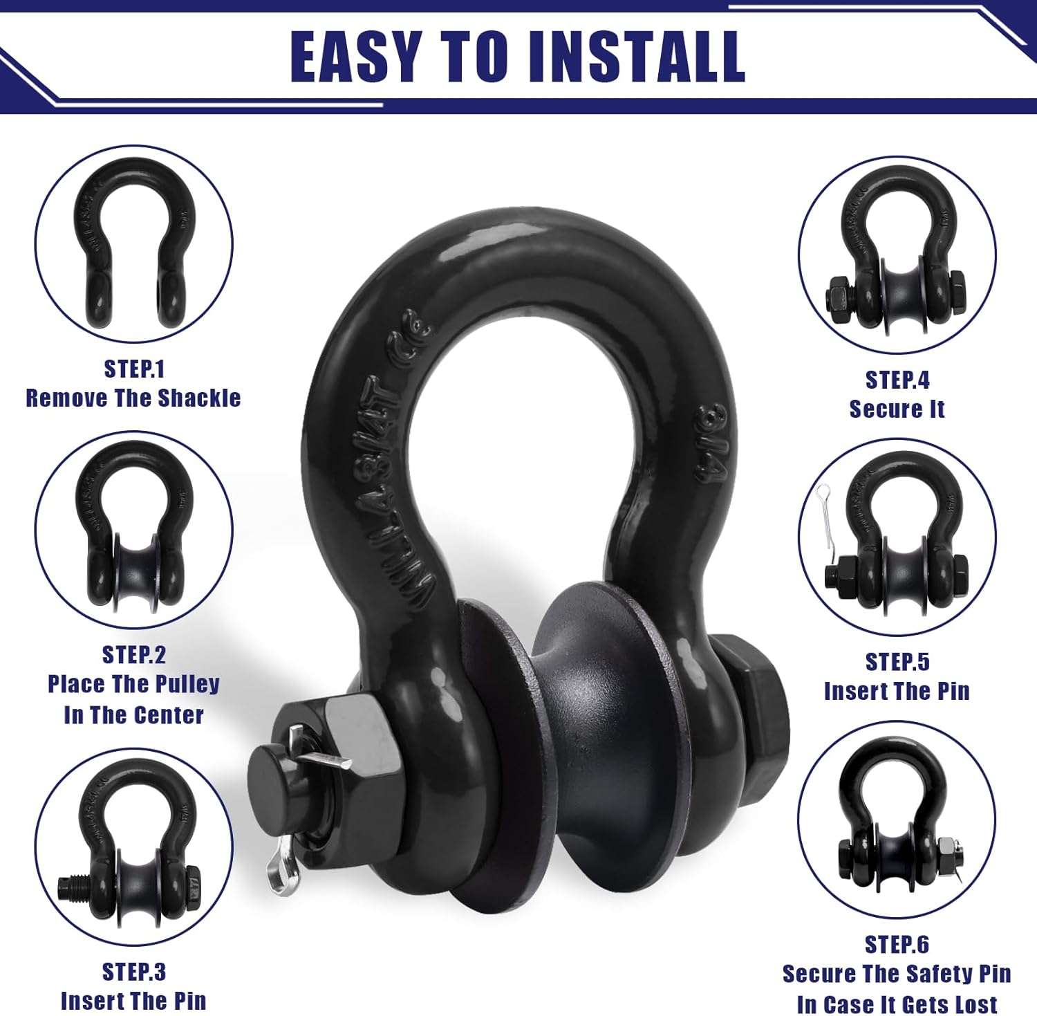 JEXTRA 3/4" D Ring Shackles with Towing Pulley,Upgraded Snatch Block,7/8" Removable Screw Pin,WLL:4.75 ton(10471Lbs),Use with Leash,Winch,for Vehicle Recovery and Towing in Trucks,Jeeps,2Pack Black