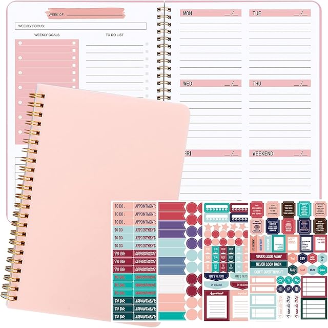 ZOCONE A5 To do List Planner Notebook, 52 Week Undated Planner Weekly Planner Undated, with Planning Stickers, Habit Tracker Planner A5 Daily Planner ith Weekly Goals for College Work ADHD(Pink)