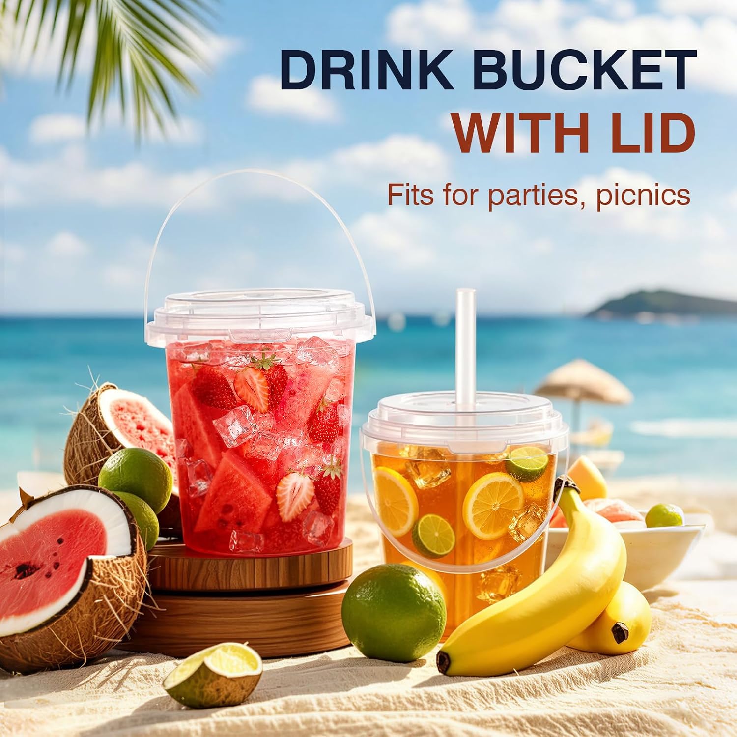 25oz Drink Buckets with Lids and Straws 15Pack Plastic Bucket