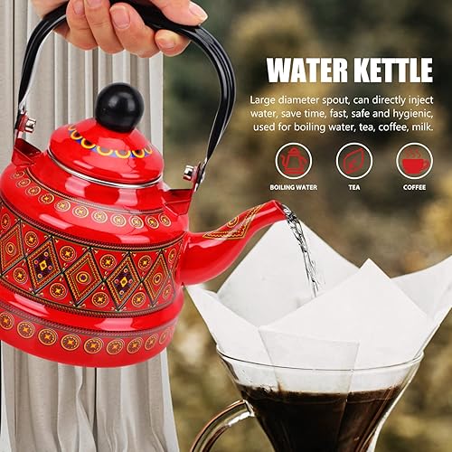Miniatura 5 de Cabilock Hervidor de té con silbato esmaltado con mango de acero inoxidable, tetera esmaltada floral colorida para estufa, juego de té de hojas de