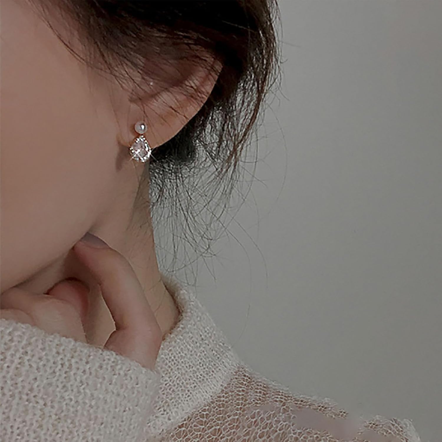 Andelaisi Boho Rhinestone Pearl Earrings Silver Teardrop Crystal Dangle Earrings Vintage Cz Pearl Studs Earrings Sparkly Crystal Cz Drop Earrings Jewelry for Women - Image 3