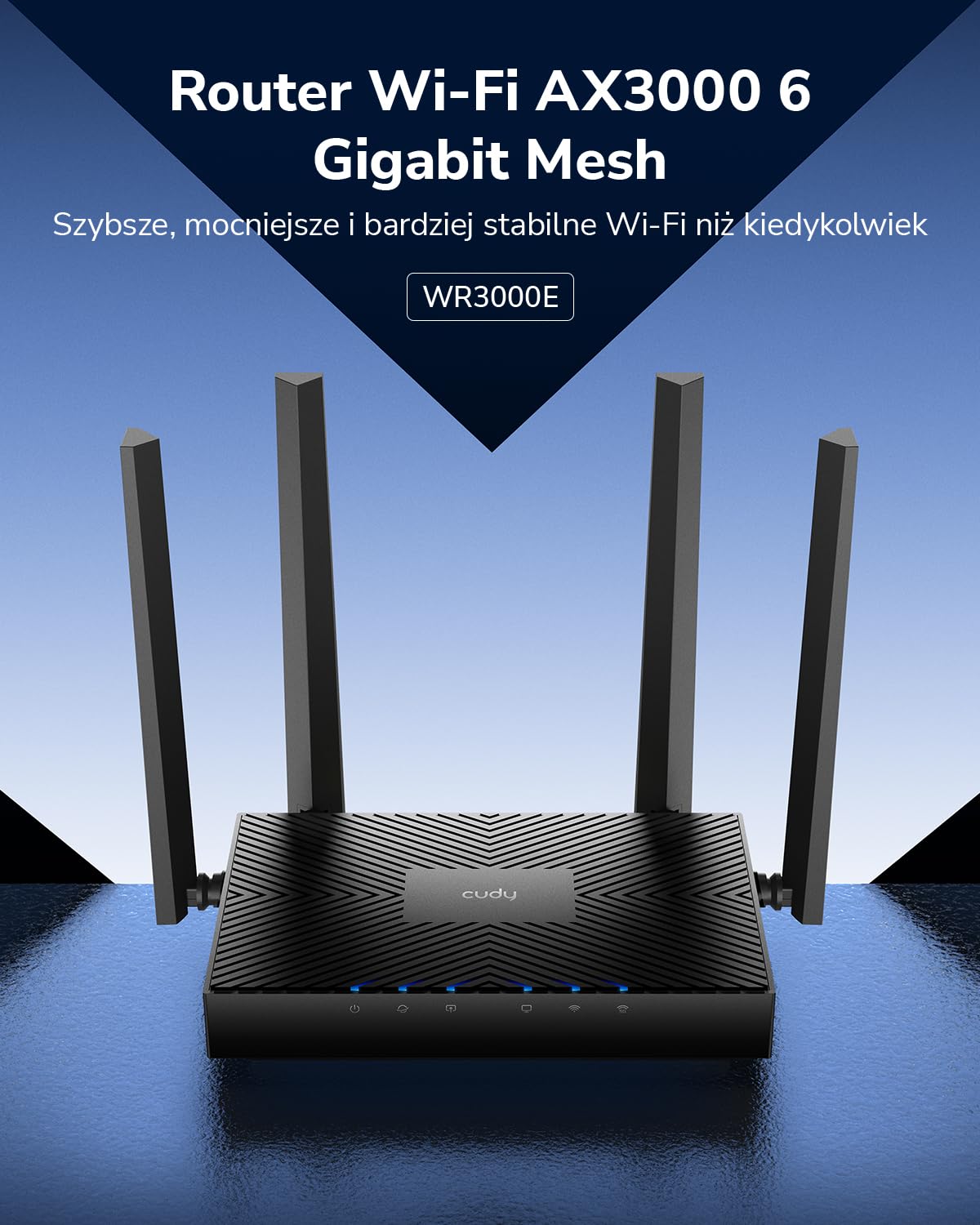 Cudy 6-siatkowy router Gigabit AX3000, 5 portów GbE, VPN, WR3000E | Wi-Fi 6 do 2402 574 Mb/s, dwuzakresowy OFDMA, dwurdzeniowy procesor 1,2 GHz, 5 portów GbE, 4 anteny, WG/OVPN/IPsec VPN