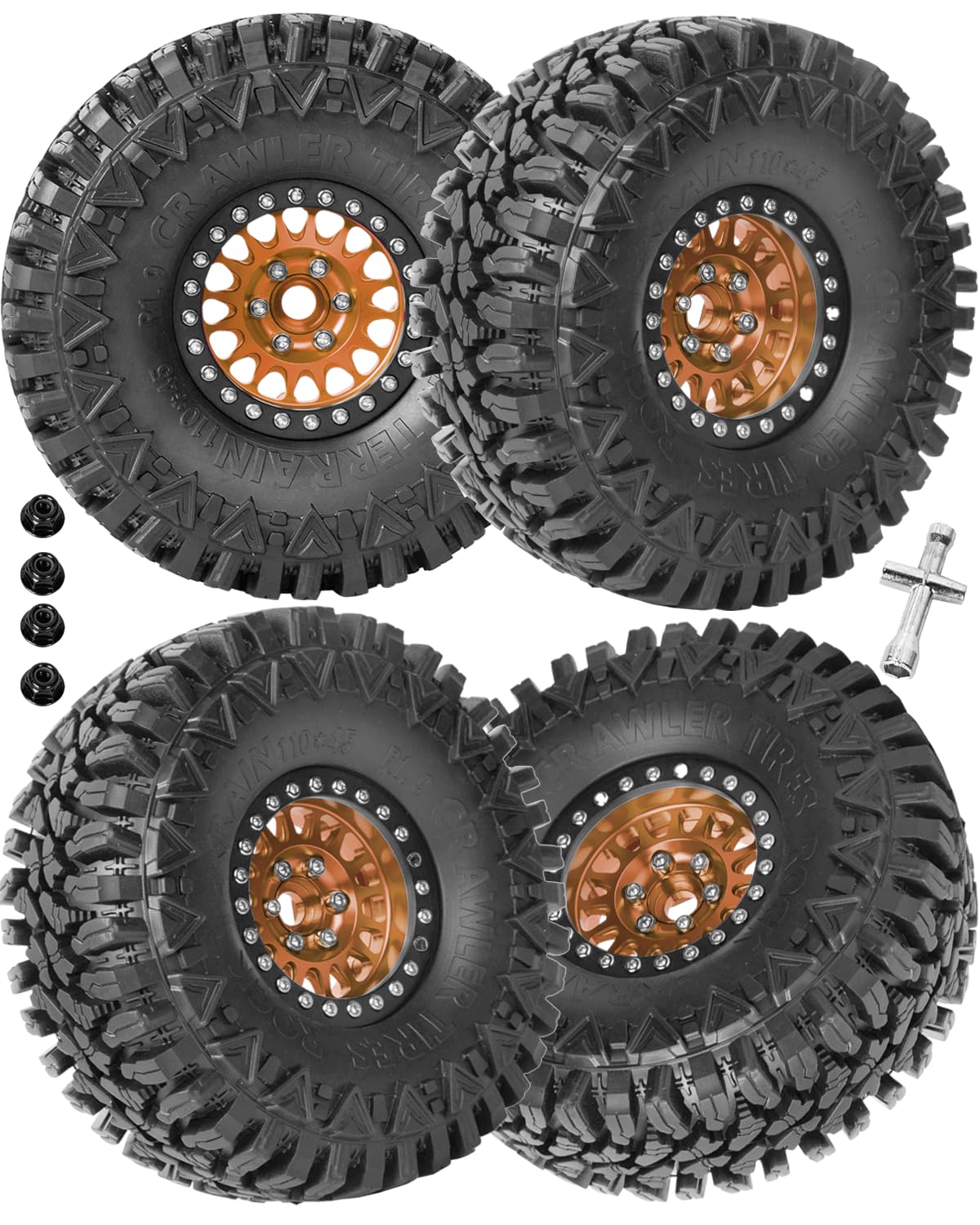 RcarmubWow RC 1.9in Beadlock Wheels and Tires for 1/10 TRX4,Axia1 SCX10 II 90046 SCX10 III,D90 RC Crawler Car,Alloy 1.9in rc Beadlock Rims,Soft Rubber 1.9in rc Beadlock Tires,4pcs,Bronze