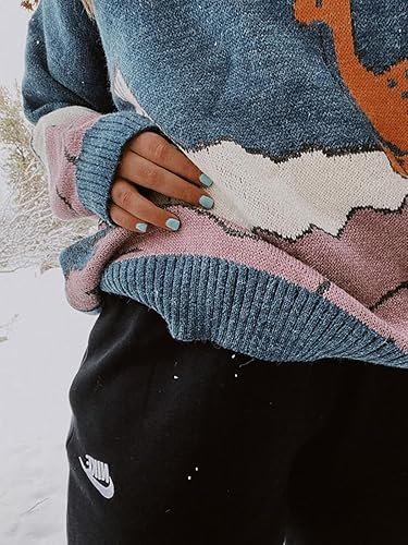 Miniatura 4 de Aelfric Eden Suéter de punto de dinosaurio de gran tamaño para hombre, suéter vintage de dibujos animados, suéter de manga larga para Navidad