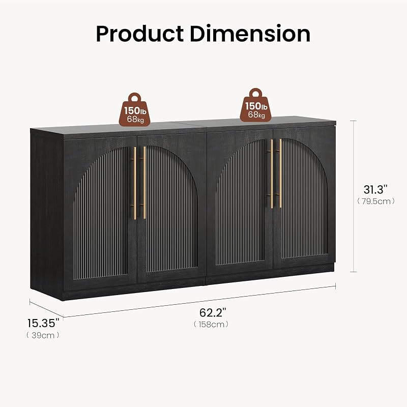 ModernMate Arched Sideboard Cabinets, Modular Buffet Table, Black image 2