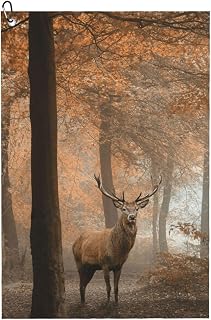 Stunning of Red Deer Stag in Foggy Autumn Colorful Forest Landscape Golf Waffle Towel, Using Wet Dry Technology, Men's and Women's Golf Bag Accessories, with Mountain Buckle 24×16in.
