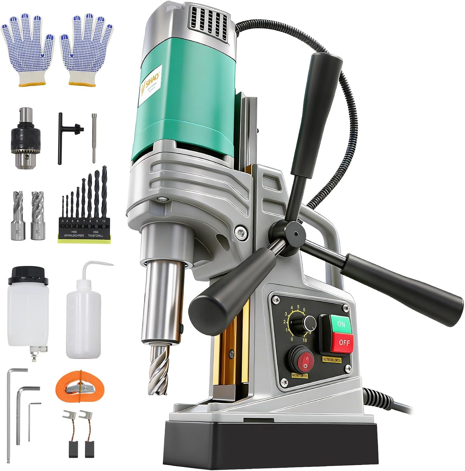 Mag Drill Press,1550W 1.57" Boring Diameter, 2922 lbf Magnetic Drill Press,820 rpm,With 2 Coring Bits,Variable Speed & Reversible Direction,Mag Drill for Metal Surface, Industrial and Home Improvement