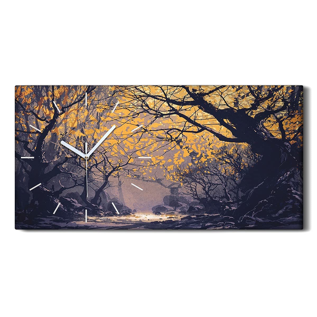 Horloge sur toile silencieuse sans tic-tac paysage automne nuit