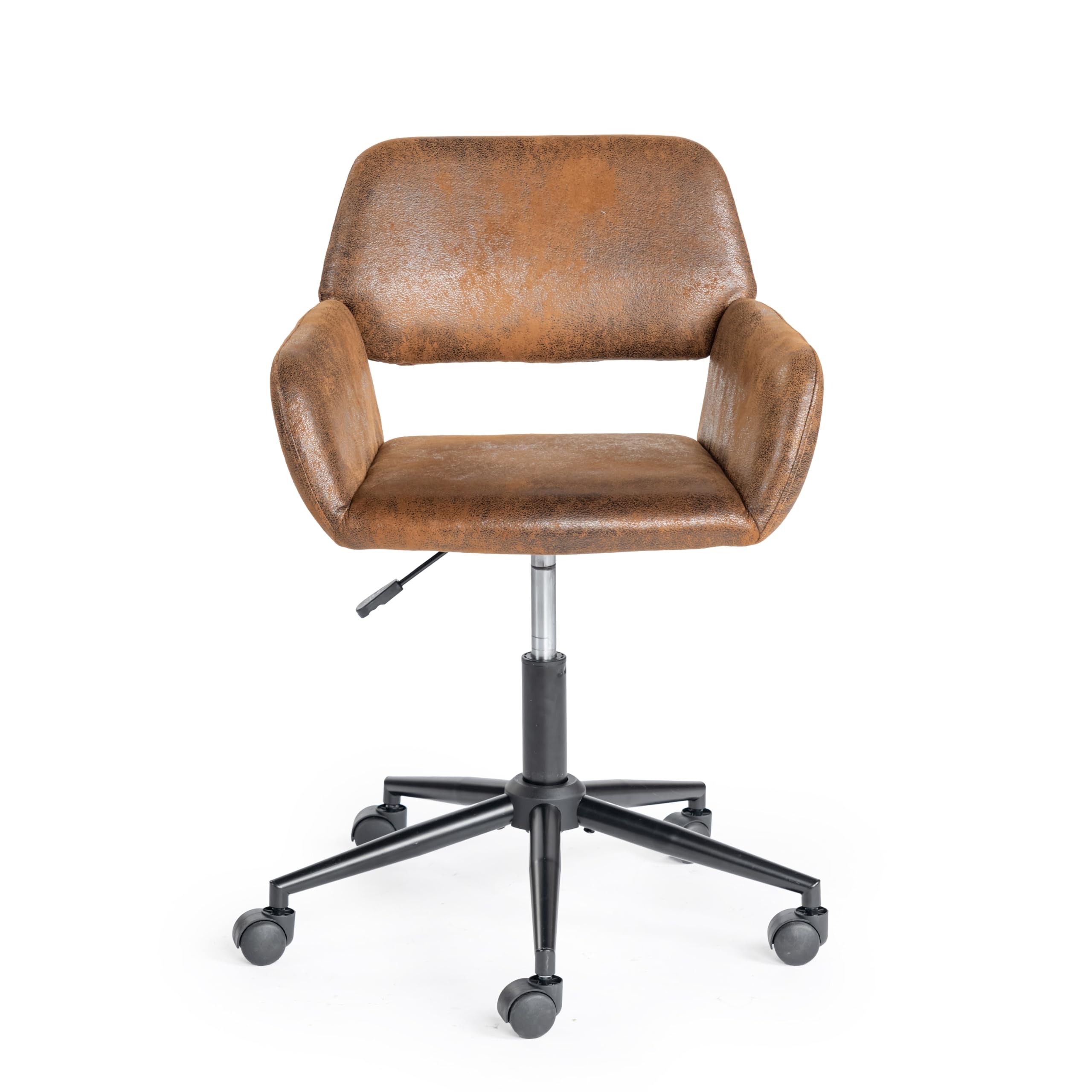 FurnitureR Chaise de Maquillage Pivotante, Siège de Chambre Réglable en Hauteur, Siège Creux Large et Respirant, Chaise D'habillage Rotative à 360°, Retro Marron Suede 56 x 55 x 75-85 cm