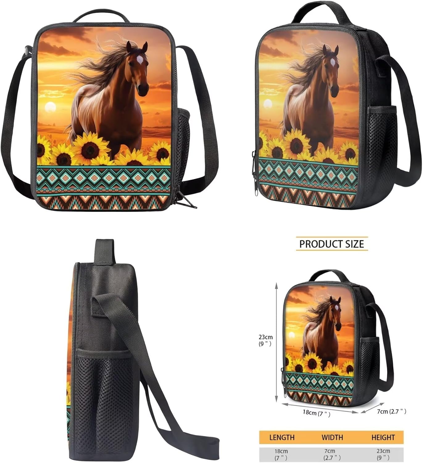 Horse Teen Backpack Ages 12-14 Cool Book Bag with Padded Straps for Middle School Girls Boys 7th Grade 3Pcs Daypack with Lunch Bag Pencil Case