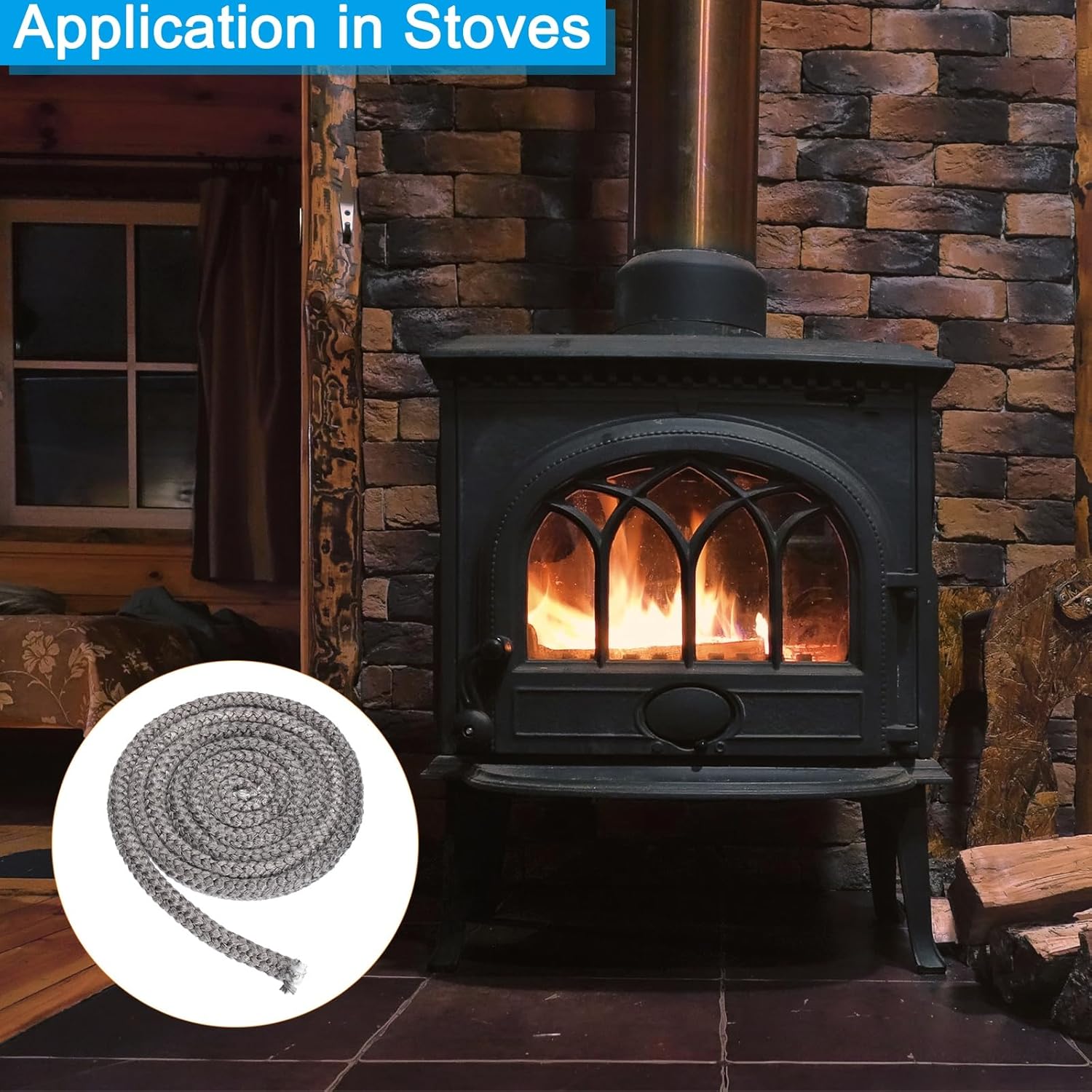 PATIKIL 9/16" x 98" Wood Stove Gasket, 2Pcs Graphite Fiberglass Round High-Temperature Resistance Seal Rope Replacement for Stoves Fireplace Door, Black