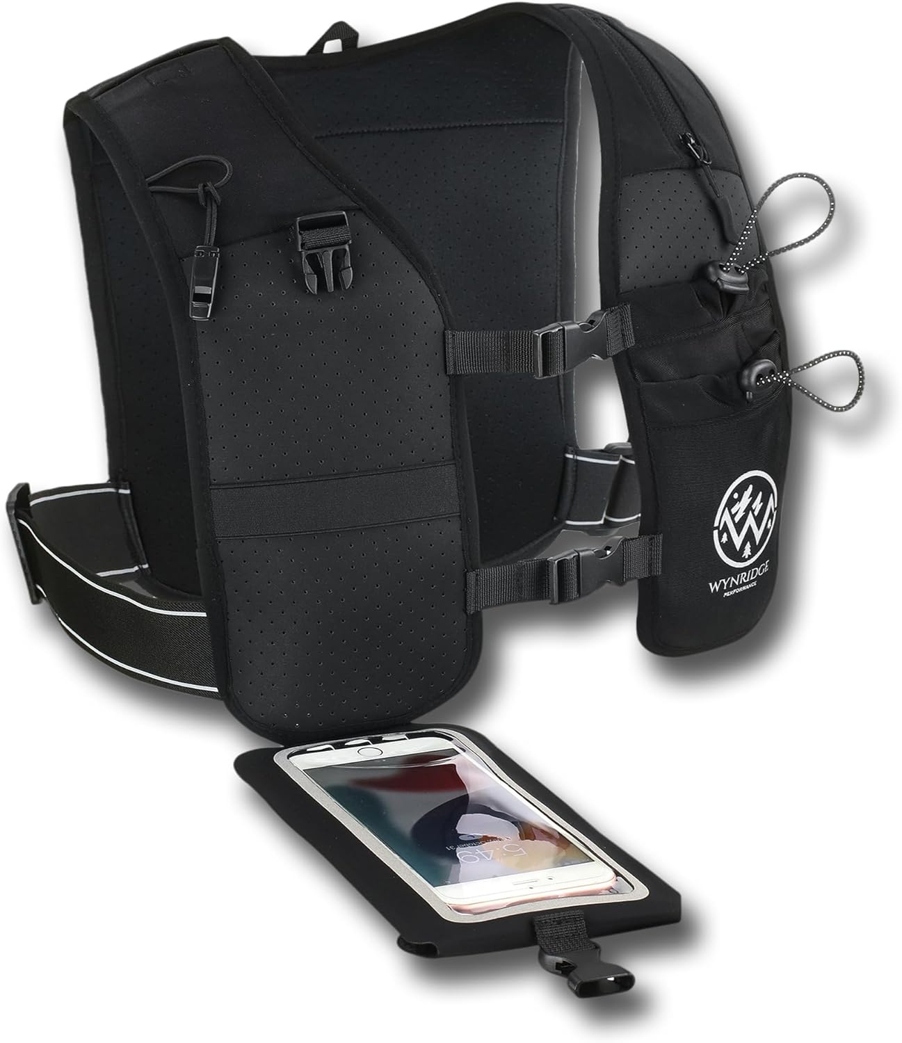 WYNRIDGE Running Hydration Vest | Mens & Womens Running Gear | Reflective Vest Running | 8 Pocket Storage with 17oz Flask | Secure Phone Holder | Adjustable Lightweight Black Neoprene