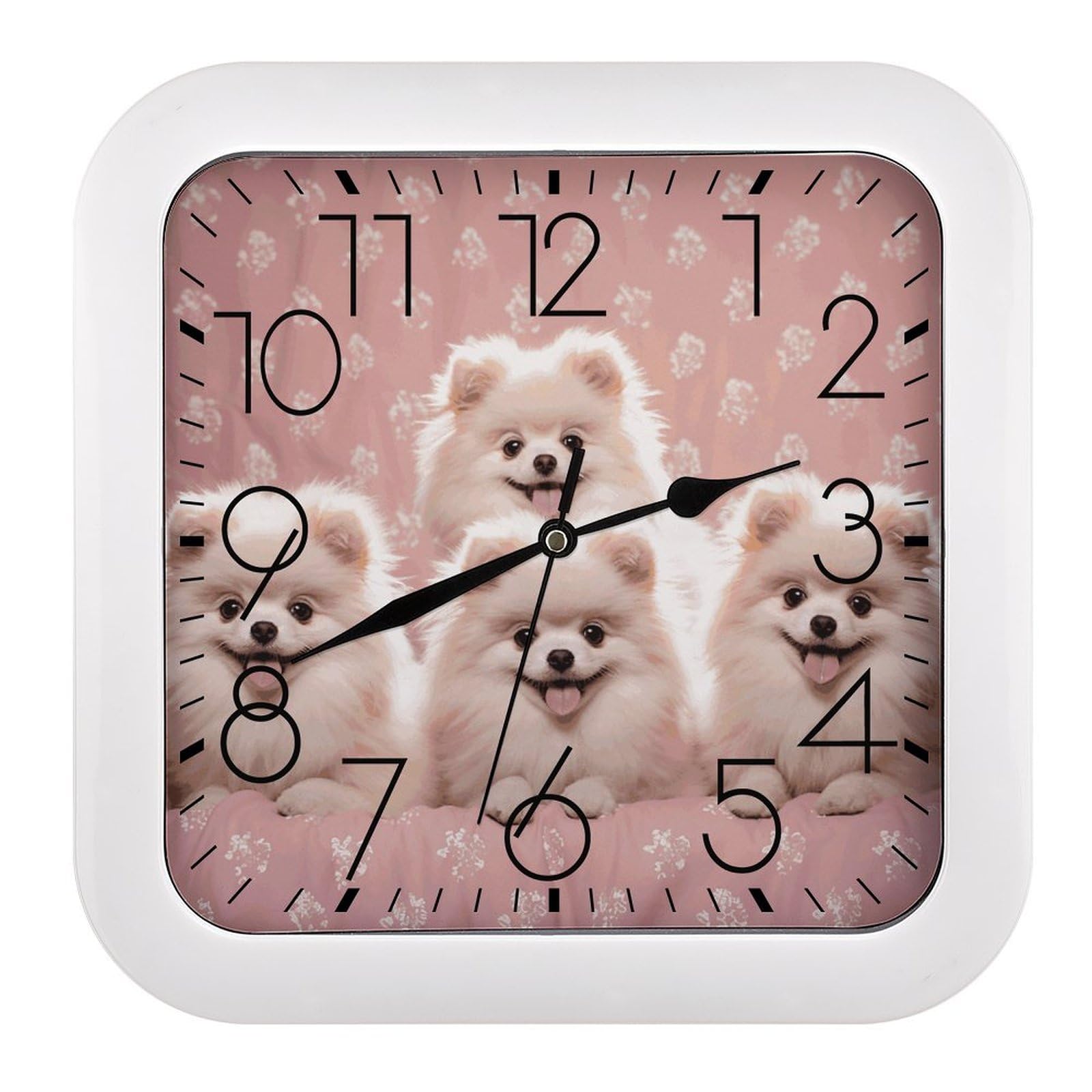 Horloge carrée silencieuse chiots Poméraniens rétro vintage