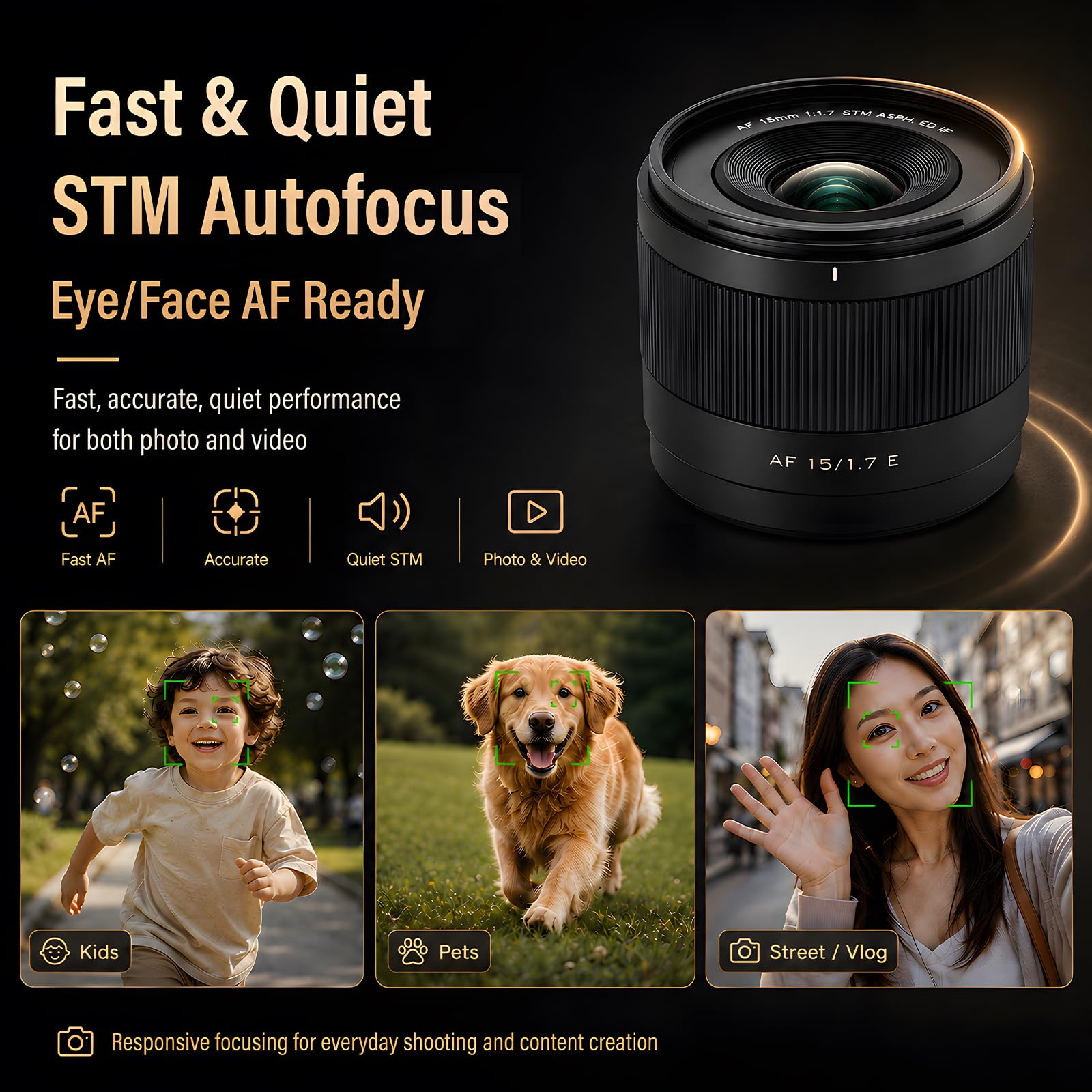 VILTROX 15mm F1.7 Objectif Automatique Appareils Photo Monture E Sony Lens Grand Angle Grande Ouverture STM Compatible Appareils Photo APS-C Sony A5000 A5100 A6000 A6100 A6300 A6400 A6500