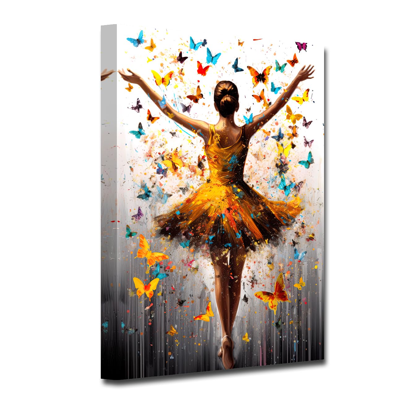 CXHOSTENT Ballet Canvas Wall Art Abstract Black Woman Dancing with Butterflies Painting Ballerina Picture Prints for Girls Room Bedroom Wall Decor Framed (B, 60.00 x 90.00 cms) — image 1