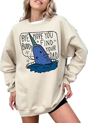 Christmas Narwhal Graphic Sweatshirt Printed Unisex Crewneck Fleece Pullover for Cozy Holiday Comfort