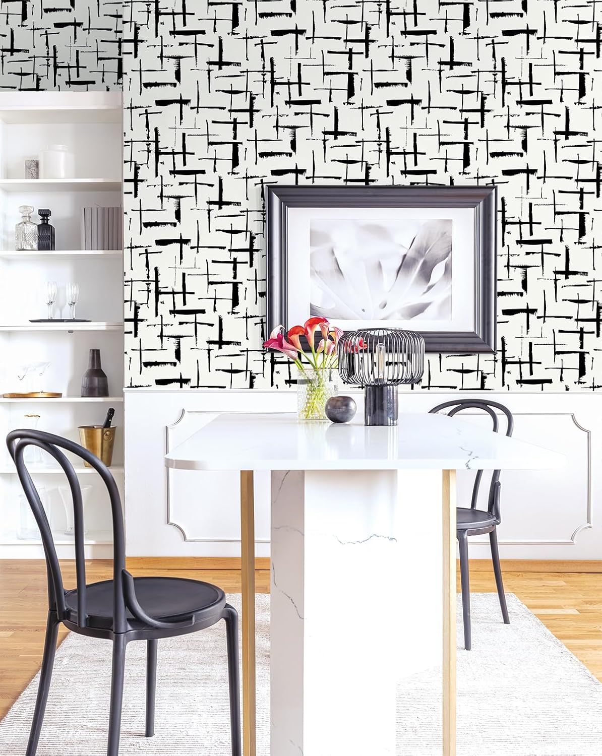 NextWall Crosshatch Abstract Peel and Stick Wallpaper (Ebony & Eggshell)