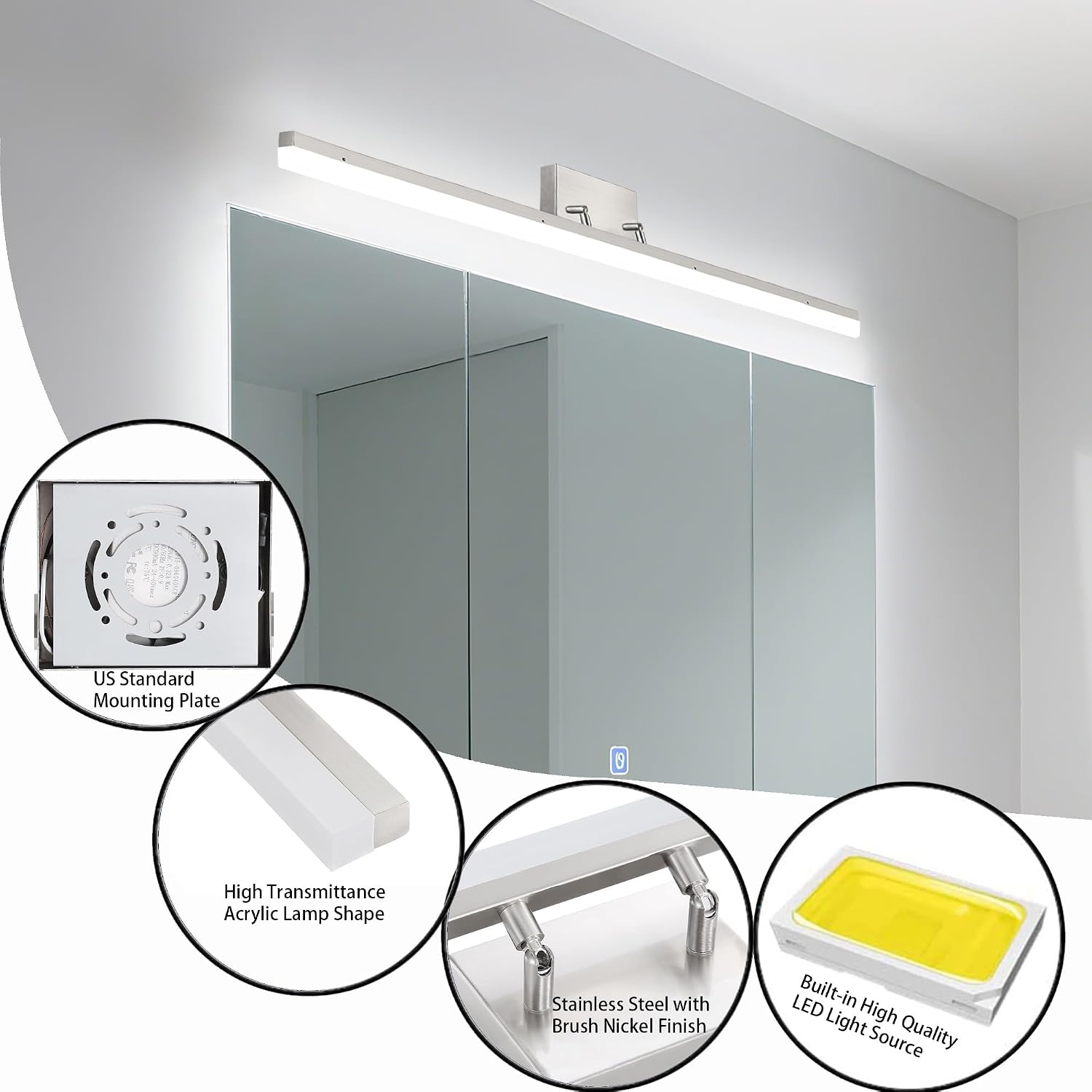 36in LED Vanity Light, Dimmable 3000K-5000K 5CCT Modern Makeup Vanity Lighting Fixture, Brushed Nickel Adjustable Light Bar Over Mirror