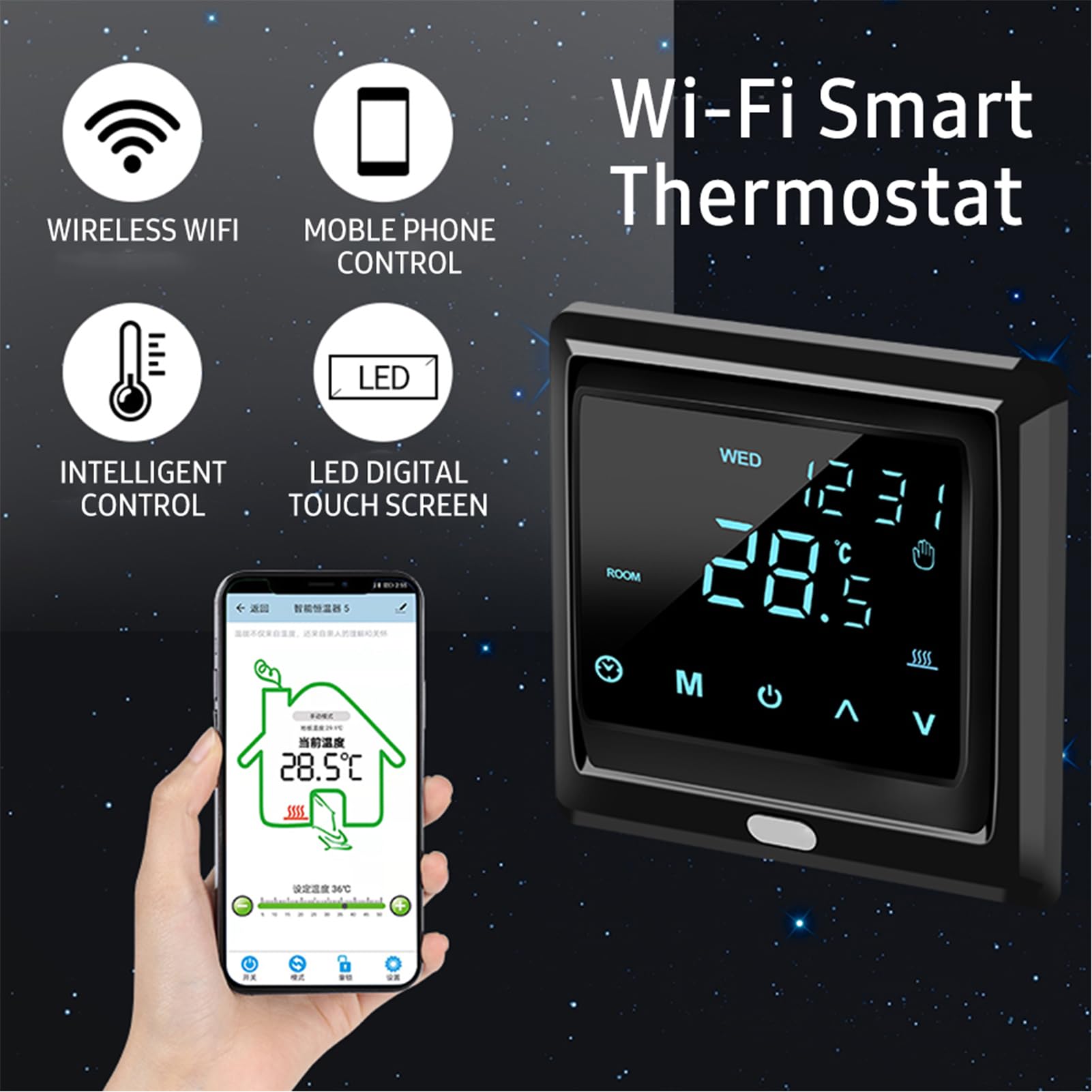 Inteligentny termostat Wi Fi 16A Cyfrowy regulator temperatury do elektrycznego ogrzewania podłogowego - ekran dotykowy LED do montażu na ścianie Programowalny system kontroli