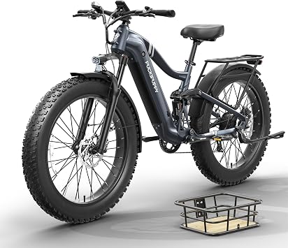 PUCKIPUPPY Electric Bike for Adults 960W, 48V 20AH Battery Adult Ebike, Full Suspension 26" Fat Tire E Bike, 28MPH 80Miles Range Mountain Electric Bicycle, 7 Speed, Hydraulic Disc Brakes