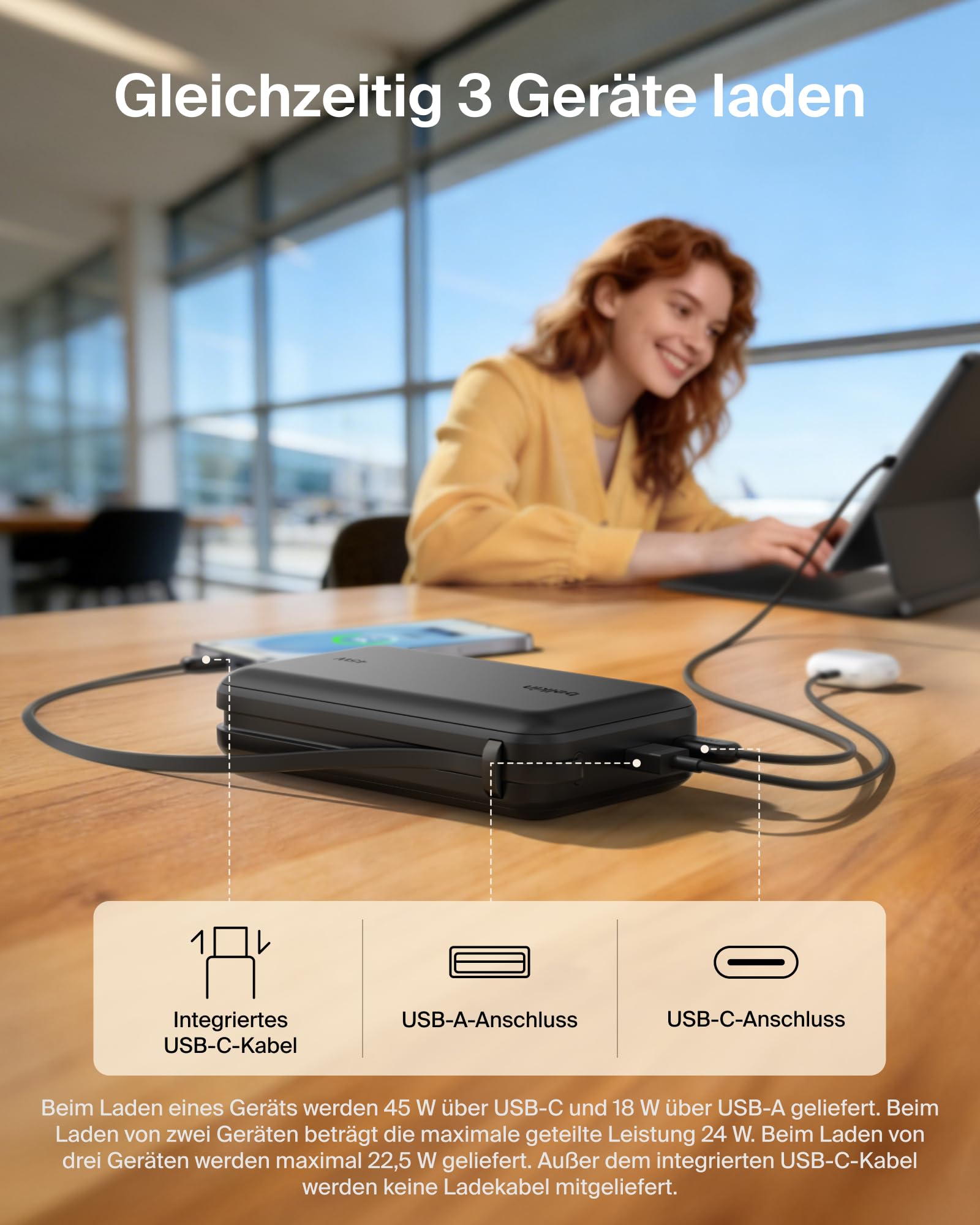 Belkin UltraCharge 20000mAh Power Bank, USB-C-Kabel und Anzeige – Schwarz