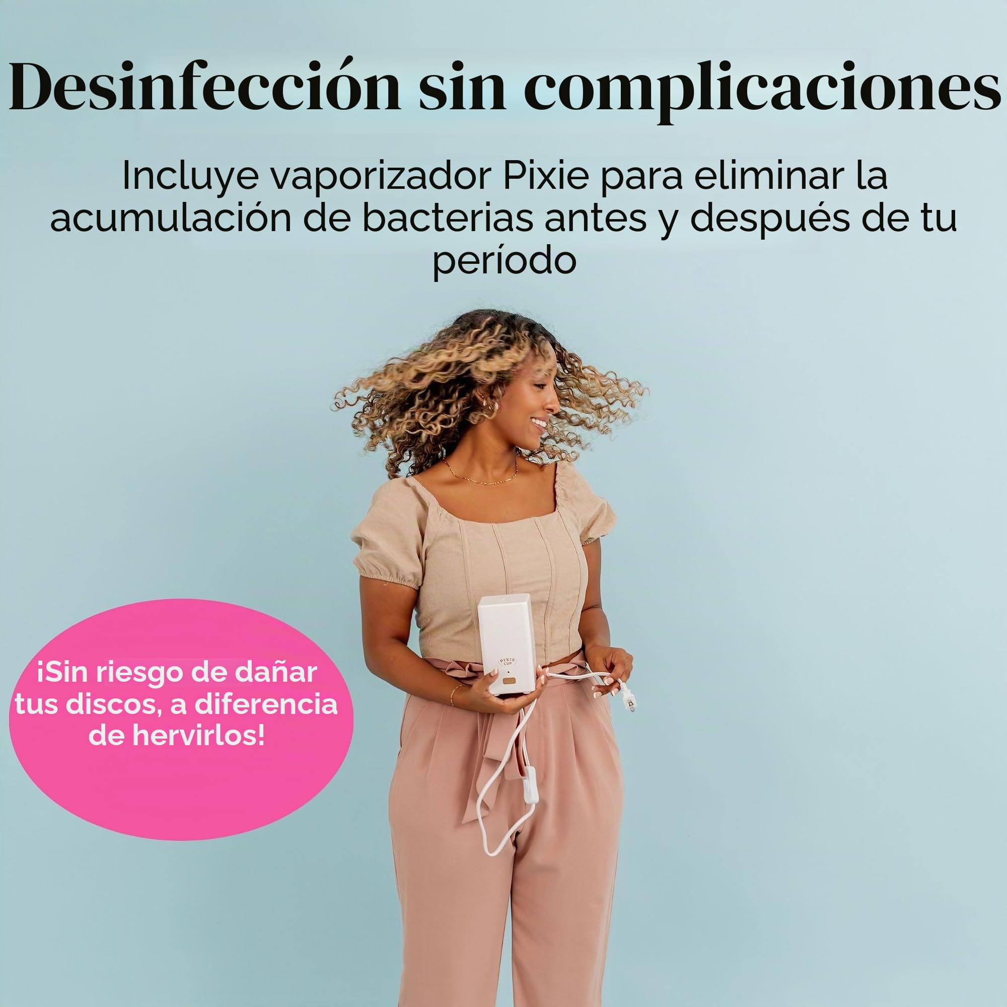 Pixie Discos Menstruales Set – 2 discos reutilizables con aplicador, esterilizador, gel de lavado íntimo y bolsa – Libre de metal y toxinas – Fácil aplicación similar a un tampón